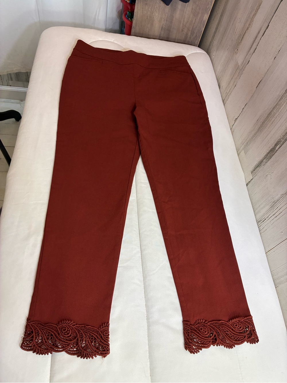Chico's Cropped Lace-Hem Pull-On Pants - Rust